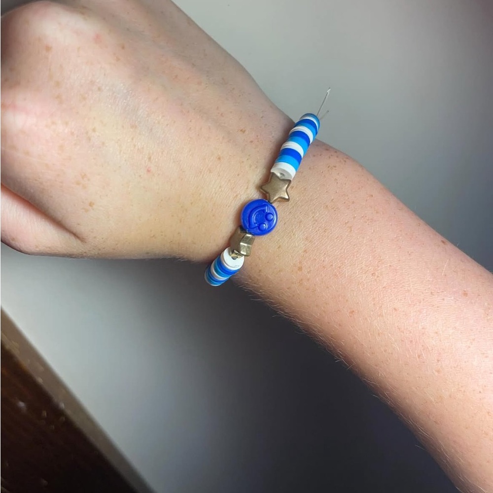 blue and white claybead bracelet